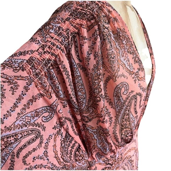 Free People Mirage Long Sleeve Maxi Dress Peach Pink Paisley Size 6 Boho Hippie - Picture 13 of 13